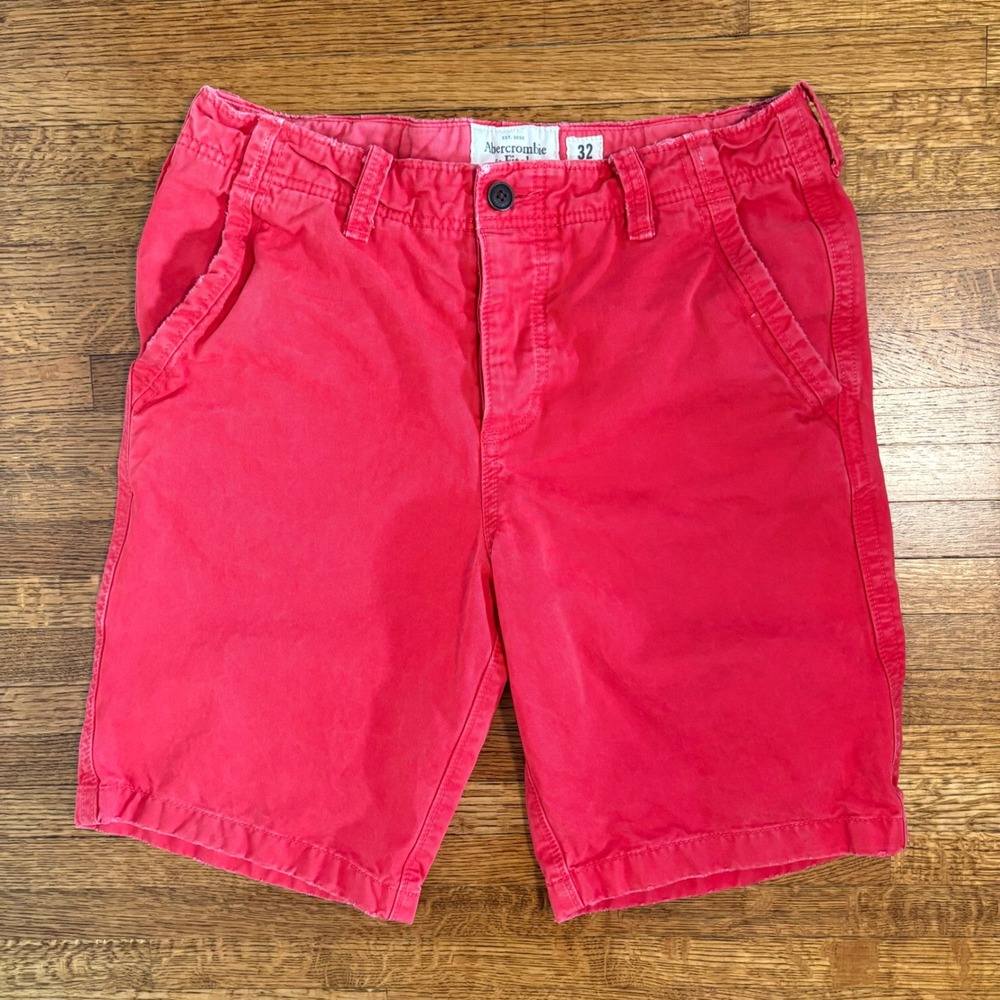 Abercrombie & Fitch Mens 32 Red Shorts Casual Chino‎ Flat Front